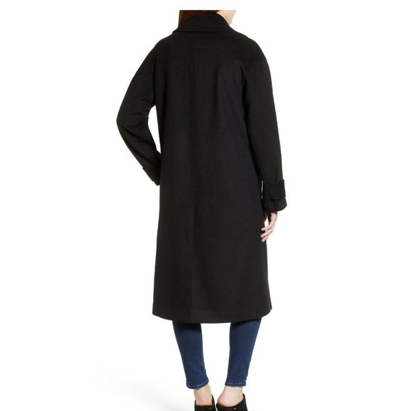 NEW $320 Halogen TAILORED Wool Blend LONG MAXI Coat BLACK WINTER WARM - Picture 3 of 5